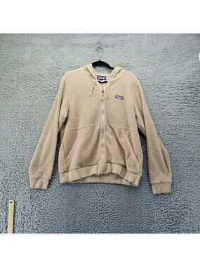 Patagonia Jacket Womens Large Tan Recycled Polyester Fleece Zip Front Hooded